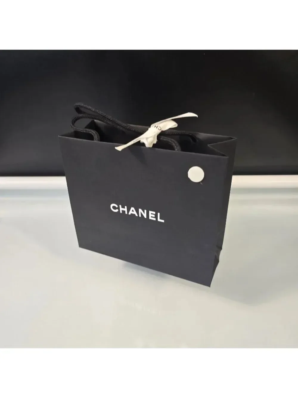 CHANEL Classic Black Paper Gift Shopping Bag Rope Handles Ribbon 8.5